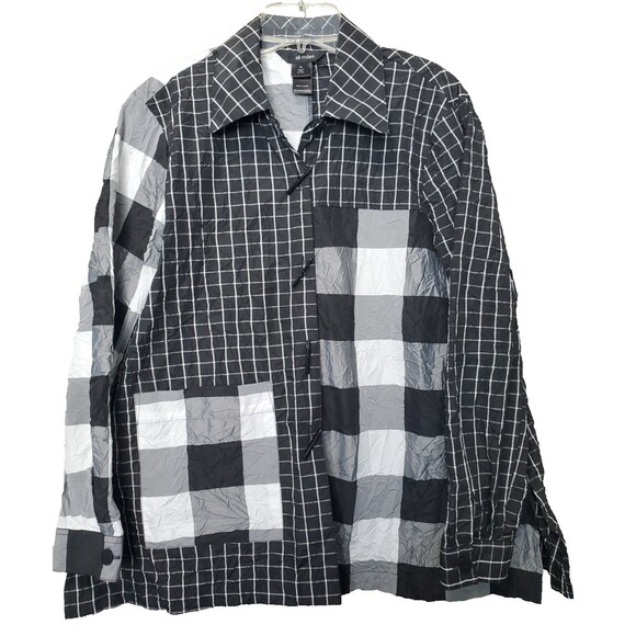 Ali Miles Tops - Ali Miles Crinkle Mixed Plaid Checkered Button-Up Blouse w/Patch Pocket Medium